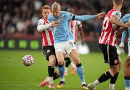 虎扑平台-曼城1-0佈(bù)伦特福德 哈兰德攻入制胜球