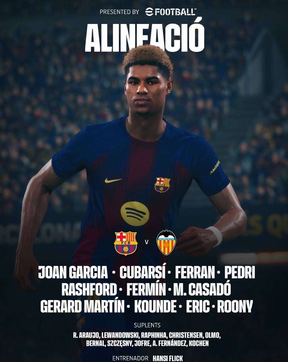 虎扑首页-巴萨vs瓦伦西亚：拉(lā)什福德、巴尔德吉首发，莱万替补